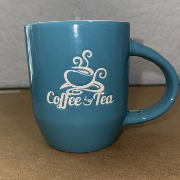 Set Of 2 Coffee & Tea Mugs With Blue Floral & Logo Designs - Picture 2 of 12